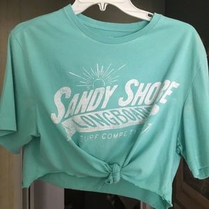 Light teal surf vintage front tie crop top